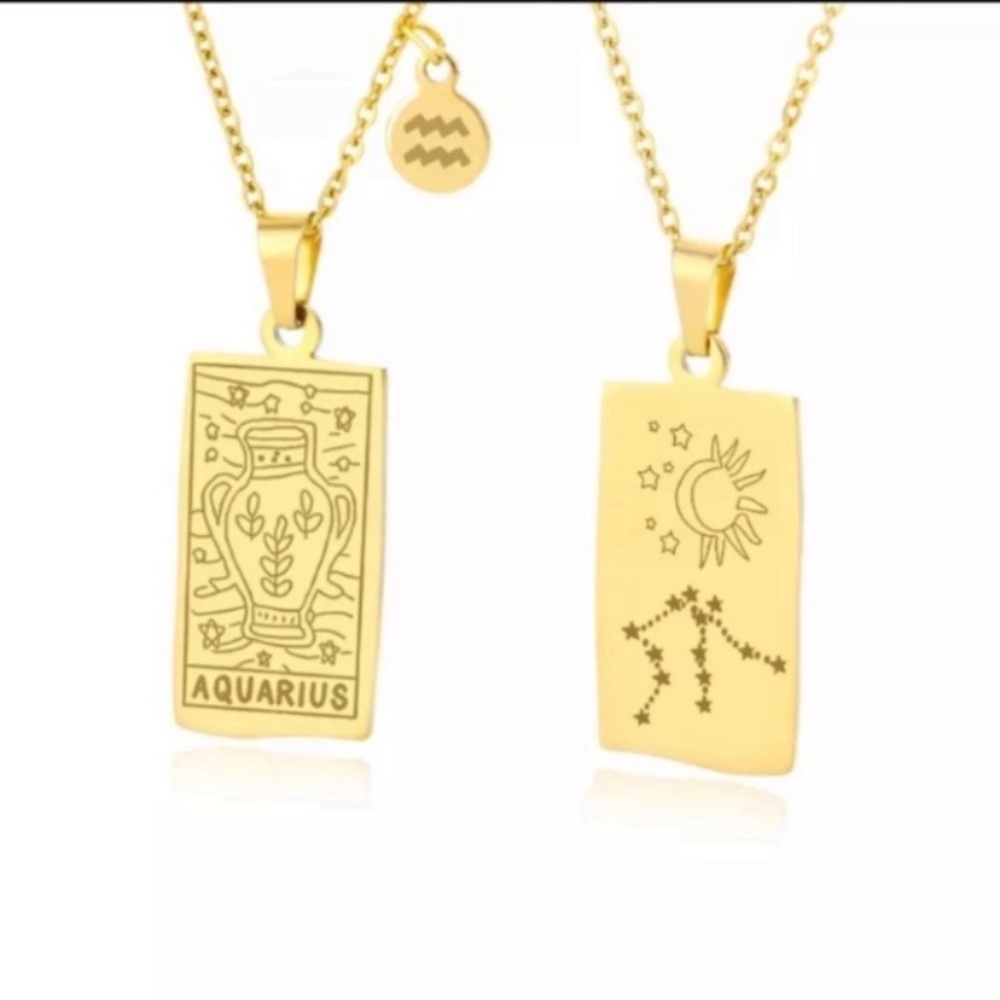 Aquarius Tarot Zodiac Symbol 18k GP Double Sided